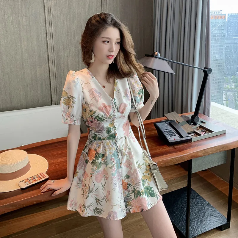 Loose Womens Jumpsuit Summer Floral Print Mini Jumpsuits For Female Playsuit Women High Waist Sexy V-Neck Mono Overalls W550