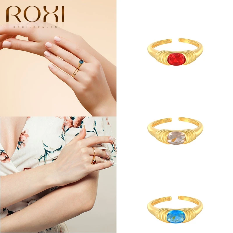 

ROXI Silver 925 Finger Rings For Women Punk Stone Opening Birthday Friendship Jewelry Gift Party Ring Customized Anillos Rings