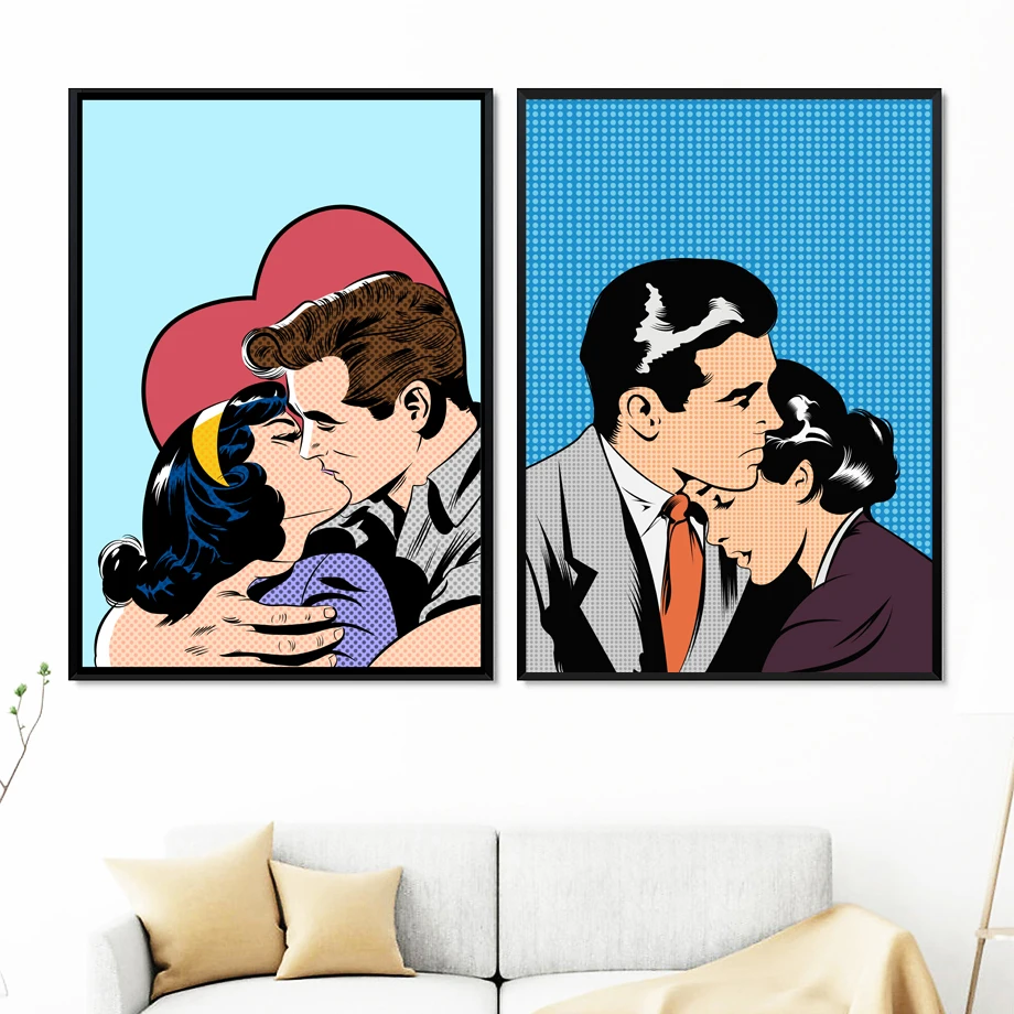 

Bar Kiss Lover Wall Art Canvas Painting Romantic Bathroom Nordic Poster Love Wall Pictures For Living Room Hotel Decor Unframed