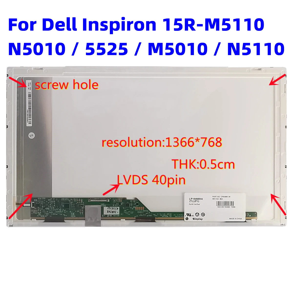 Оригинальный ЖК-дисплей 15 6 дюйма светодиодный экран для ноутбука Dell Inspiron 15R M5110