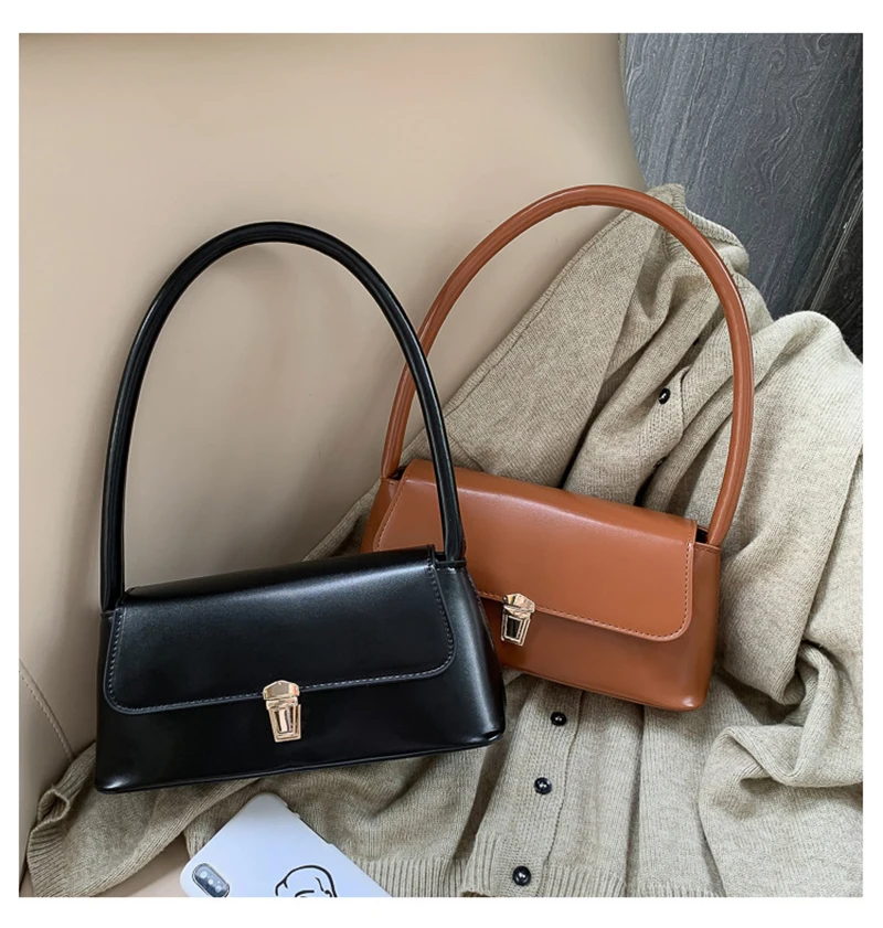 

Vintage PU Leather Crossbody Bags For Women 2020 Small Totes With Metal Lock Catch Solid Color Lady Shoulder Messenger Handbag