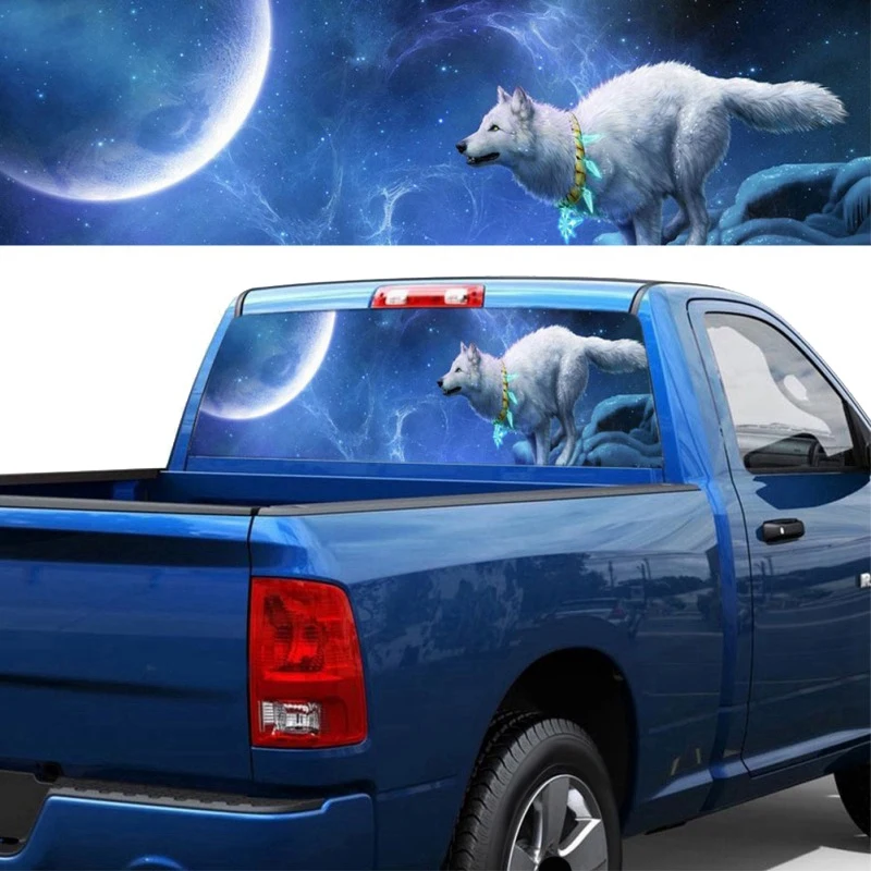 Running Wolf for Truck Jeep Suv Pickup 3D Rear Windshield Decal Sticker Decor Window Glass Poster 66.1 x 29.1Inch | Автомобили и