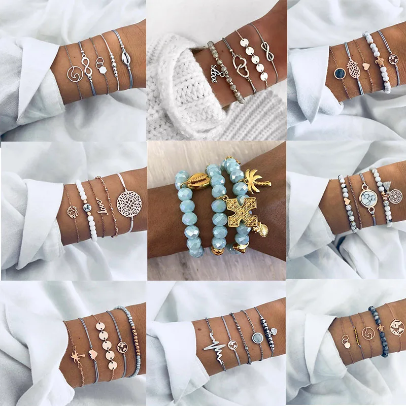 VIVILADY BOHO DIY ручной работы многослойный женский синий акриловый браслет из сплава