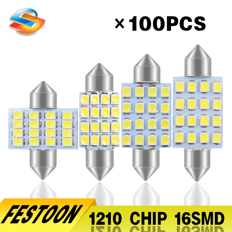 

Бесплатная доставка 100 шт. 31 мм 36 мм, 39 мм, 41 мм 16SMD 1210 3528 светодиодная гирлянда внутренняя купольсветильник лампа