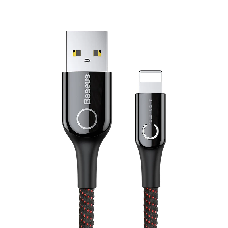 Светодиодный usb-кабель Baseus для iPhone XS Max, XR, X, 8, 7, 6, 6S Plus, SE, автоматическое отключение, 2.4A, кабель для быстрой зарядки, кабель для передачи данных - Цвет: Черный