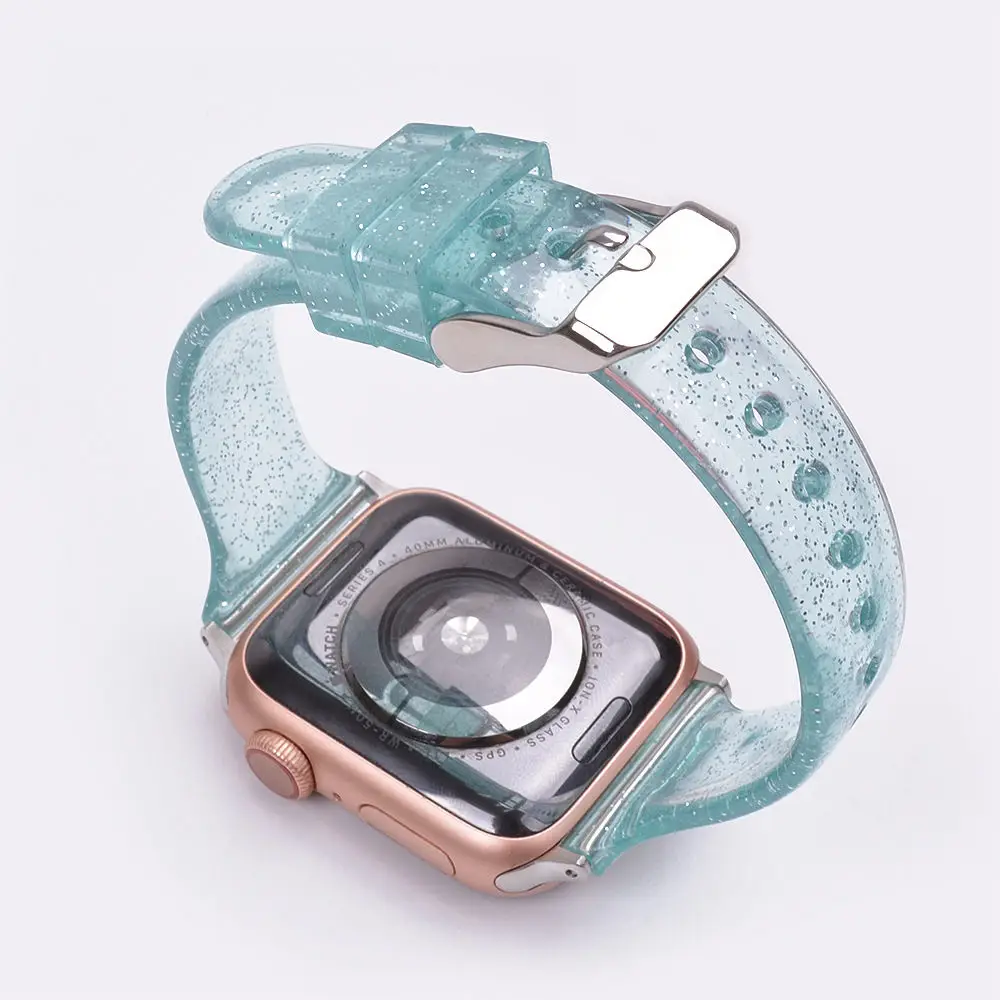 Ремешок для Apple Watch 5 блестящий силиконовый ремешок 42 мм 44 38 40 Тонкий прозрачный