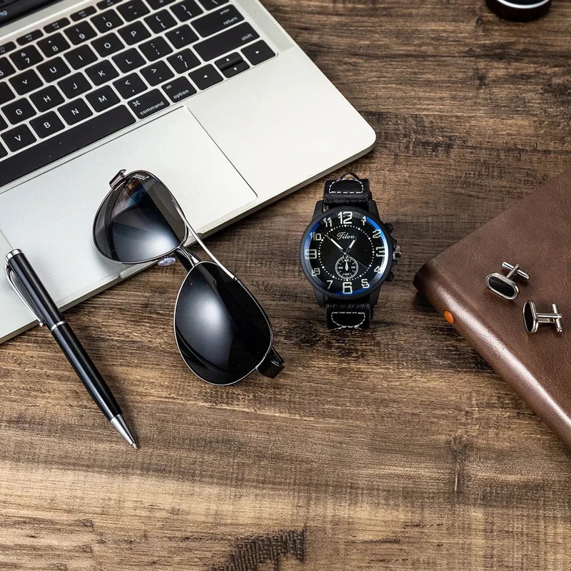 Набор мужских часов кожаные кварцевые наручные часы в стиле ретро