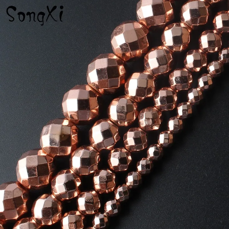 Бусины из натурального камня граненые розовое золото гематит круглые свободные