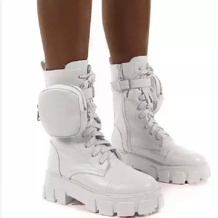 

and winter new round head motorcycle Large boots women's autumn boots with buckle and strap pocket