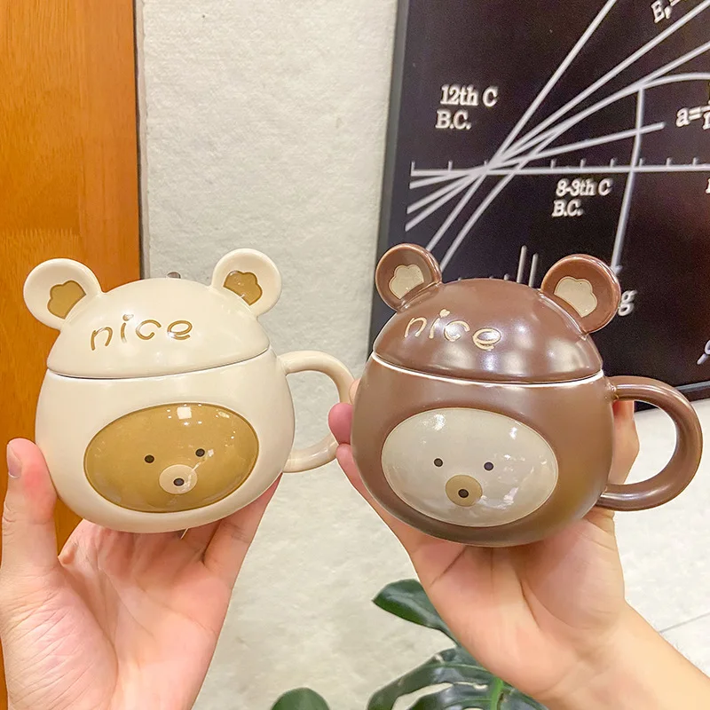 

Fresh Creative cartoon bear water cups Ceramic office tea cups with lid Cute kids milk mug birthday gift