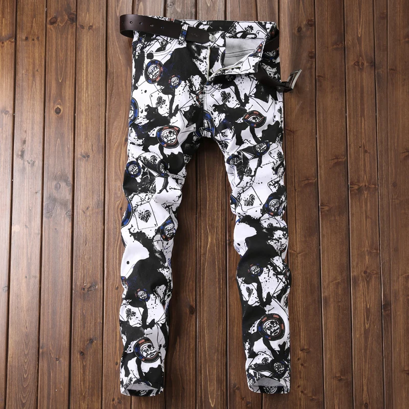 

Skinny Jeans Men Printing Spijkerbroeken Heren Biker Stretch Pants Slim Fit Trousers Men'S Boyfriends Pantalones Para Hombre