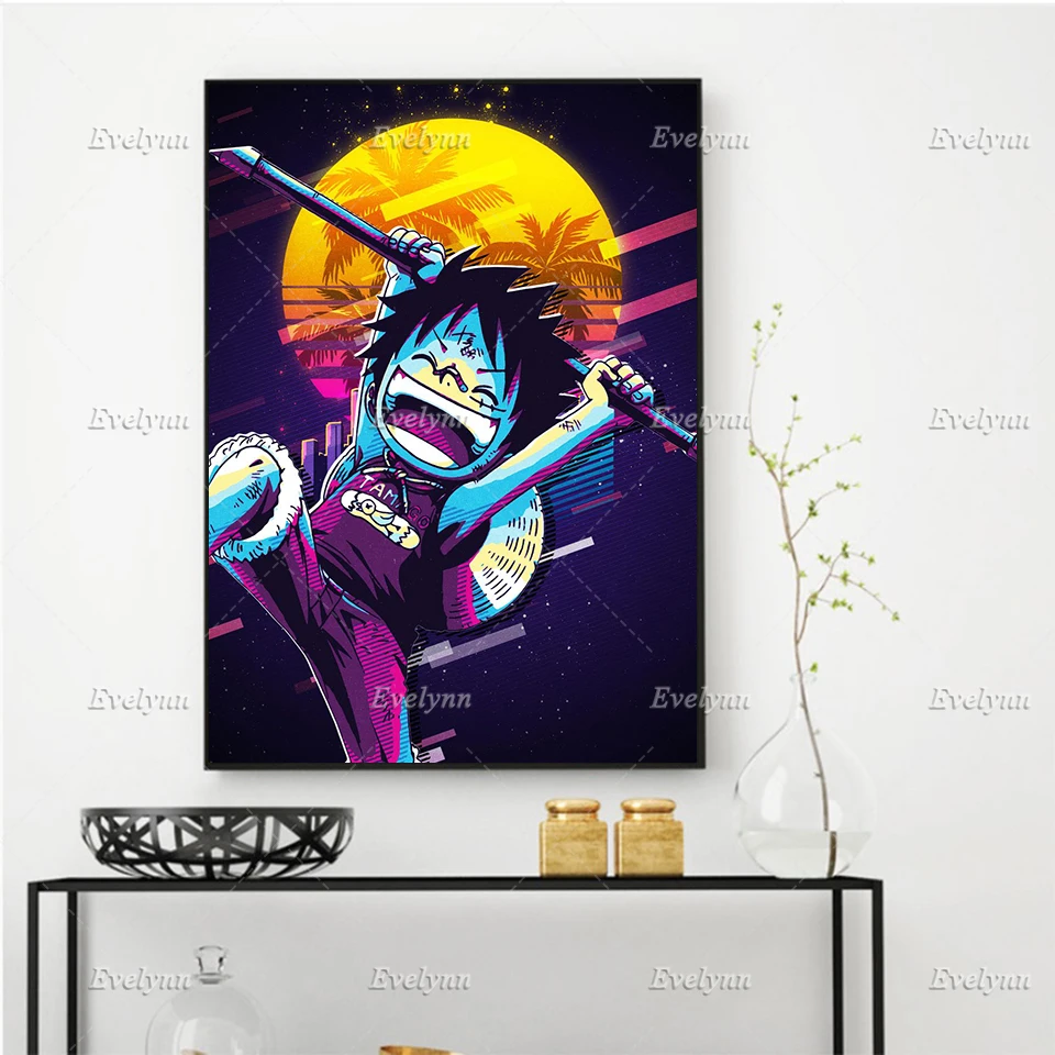 

Floating Frame Home Decor Nordic Print Modular Picture Anime Poster One Piece Luffy Retro Cartoon Wall Art Decor Canvas Painting