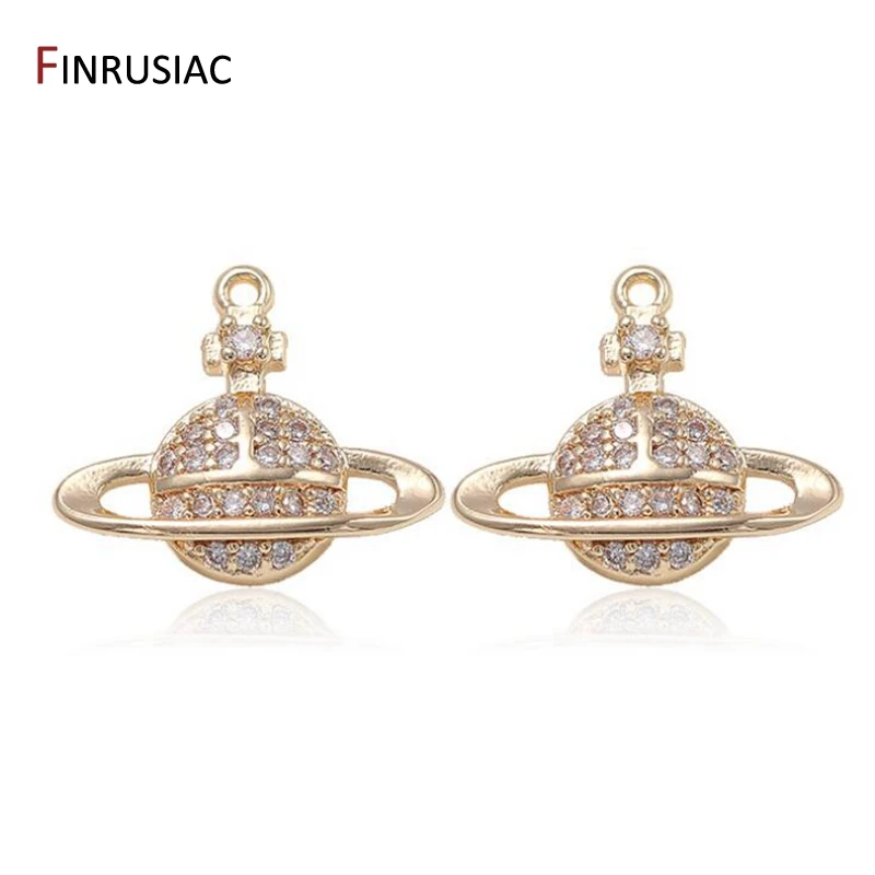 

DIY Jewelry Accessories High Quality Brass Metal Gold Plated Inlaid Zircon Planet Pendant Charms For Jewellery Making
