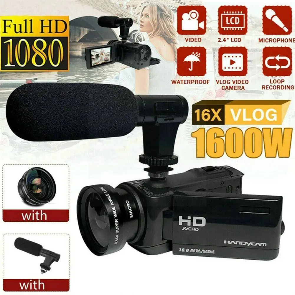

CMOS 16 Mega Pixels 1080P HD 2.4 Inch LCD 16x Zoom Recorder Camera Camcorder Digital Video External DV Microphone Camera J2N7