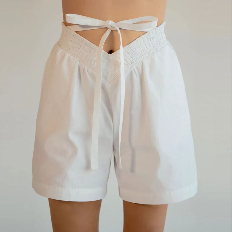 

Fashion High-waist Shorts Women Summer Tether Cropped Casual Pants Five-point Pants Women's Shorts Clothing White Elegant Base