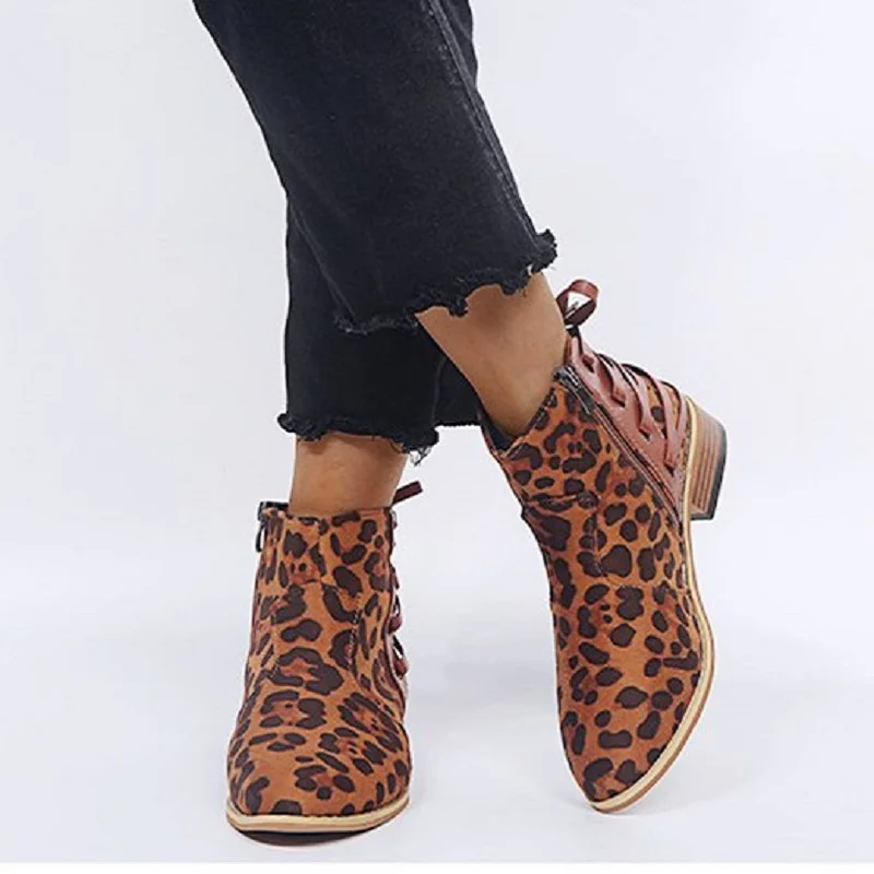 Женский сексуальный стиль hiver léopard imprimé bottes de mode décontracté bottines bas массивные Колечки