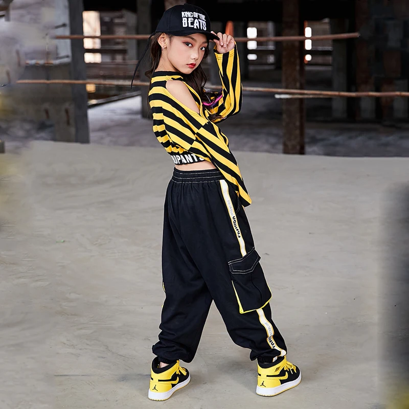 Детские костюмы для джазовых танцев рубашка в желтую полоску брюки одежда стиле