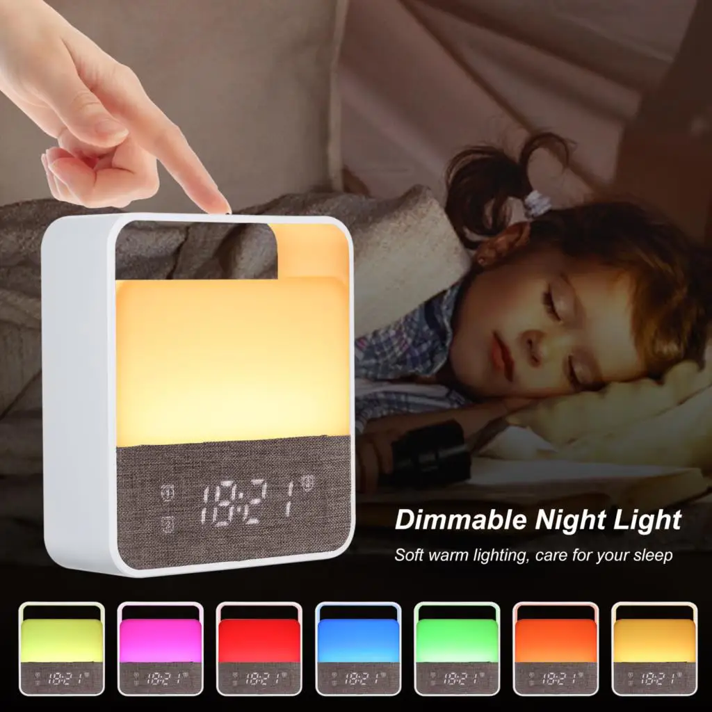 

Ночник с USB-зарядкой и будильником, приглушаемый светильник теплого белого цвета для прикроватного столика, отображение времени, 3 будильни...