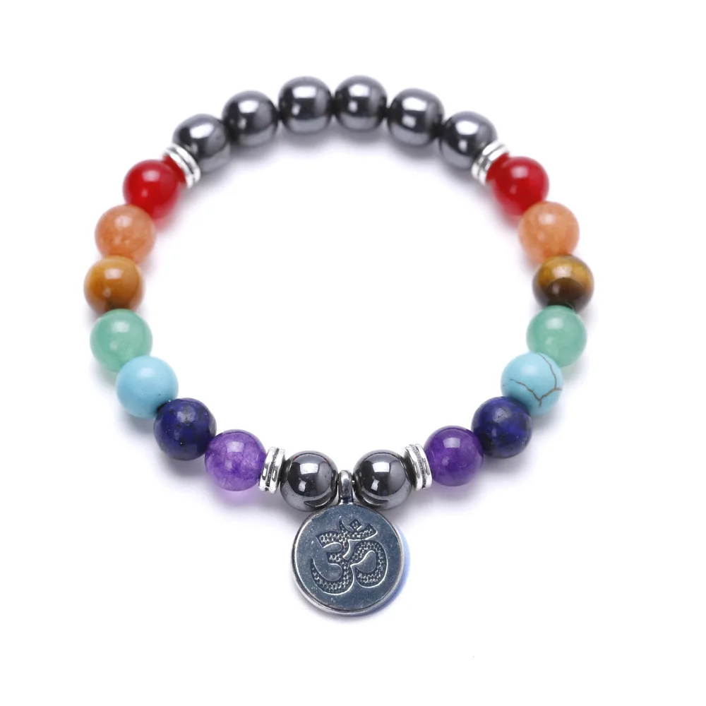 

OM Lotus Yoga Seven Chakra Yoga Strings Black Hematite Beads Men Women Jewelry