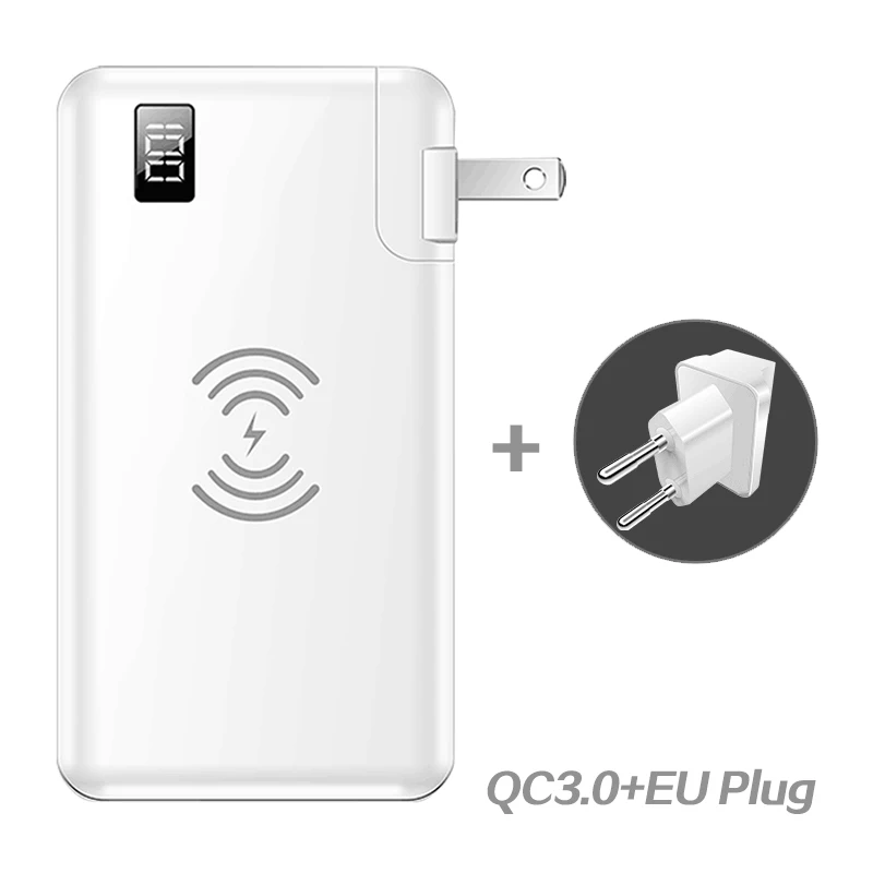 QC3.0 EU Plug White 10000 мАч QC3.0 PD быстрое зарядное устройство Банк мощности Беспроводное зарядное устройство для Iphone samsung Tablet type C USB 3 в 1 18650 power Bank повербанк - Цвет: QC3.0 EU Plug White