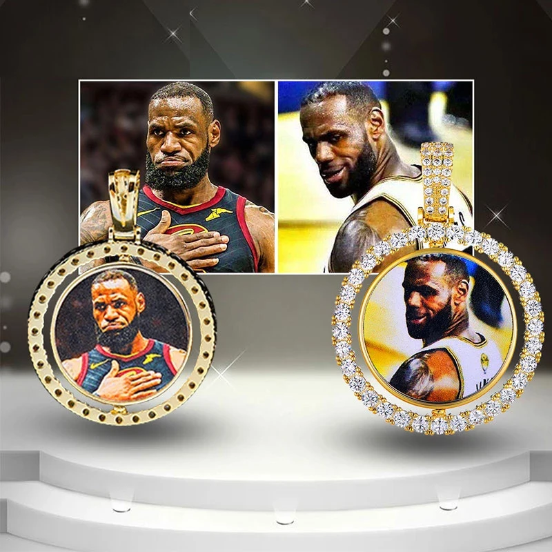 

Hip Hop Custom Made Photo Round Rotating Double-sided Iced Out Bling Cubic Zircon Necklace&Pendant For Men Jewelry Tennis Chain
