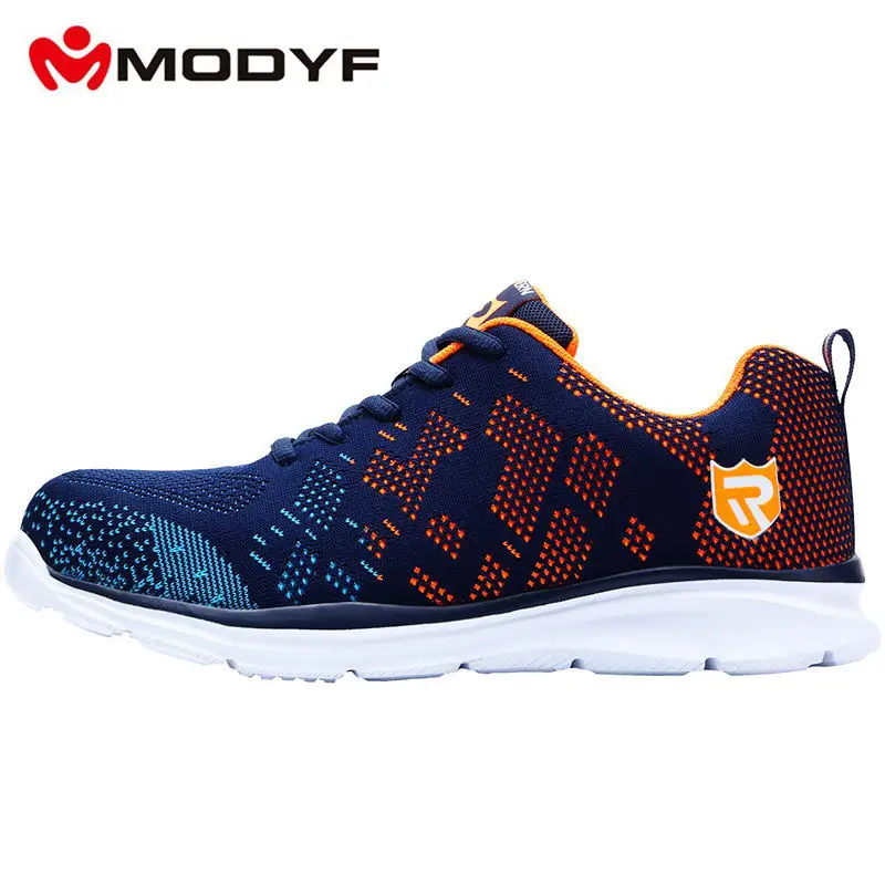 Type Orange MODYF/легкая дышащая мужская защитная обувь со стальным носком; Рабочая обувь для мужчин; нескользящие строительные кроссовки со светоотражающими элементами - Цвет: Type Orange