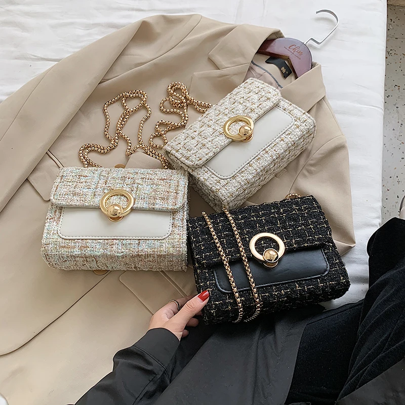 

New Winter Fashion Handbags For Women 2021 Square Shoulder Bag Chain Linen Mini Crossbody Bag Mini Branded Designer Purse Ladies