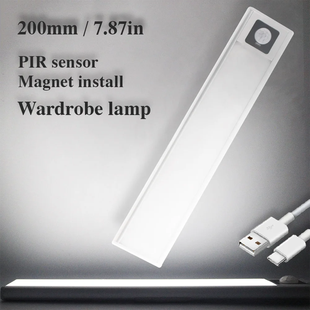 

Ultra-thin 200/400mm LED Wardrobe Lamp Kicthen Cabinet Light PIR Motion Sensor Night light Rechargeable Closet Cupboard Lamp