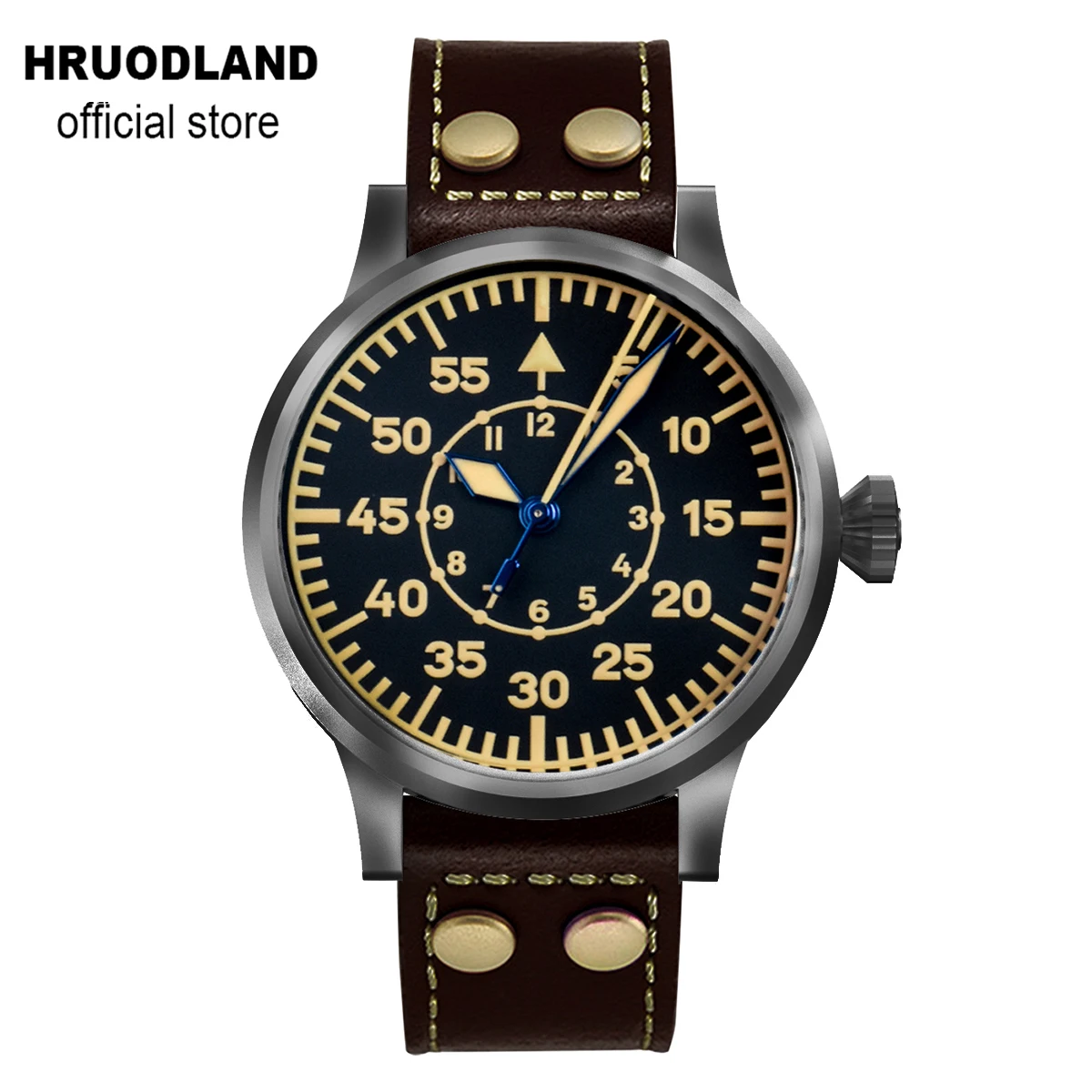 

Hruodland Distressed Men's Retro Pilot Watch 42mm Black Dial Sapphire Crystal PT5000 Automatic Movement 10ATM Water Resistant