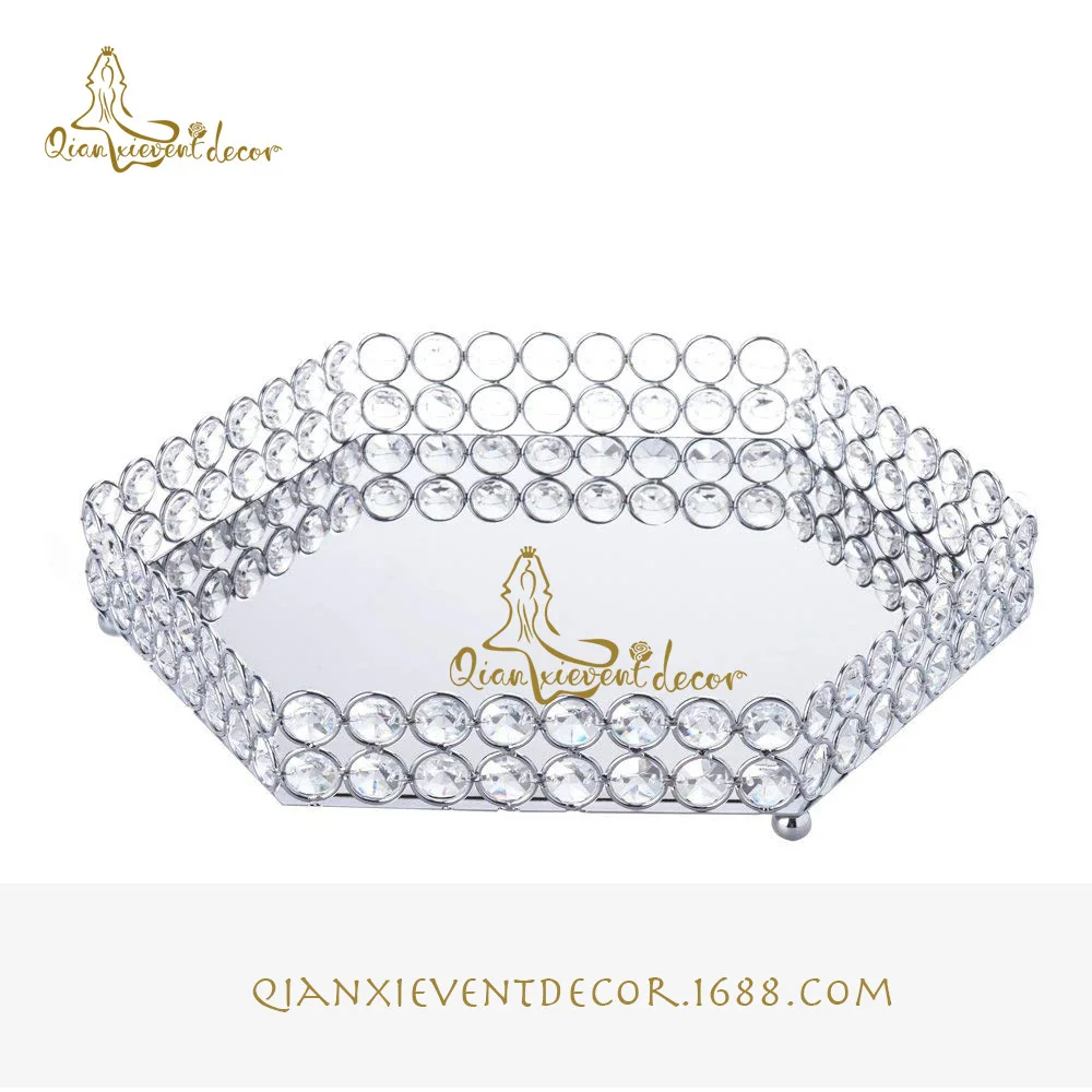 Золотой шестигранный металлический зеркальный поднос хрустальная подставка для