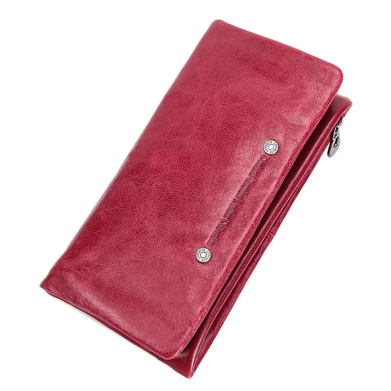 

Женский кошелек из натуральной кожи, модный удлиненный клатч, бумажники на молнии с монетницей, кредитницей, сумочкой для телефона, вместит...