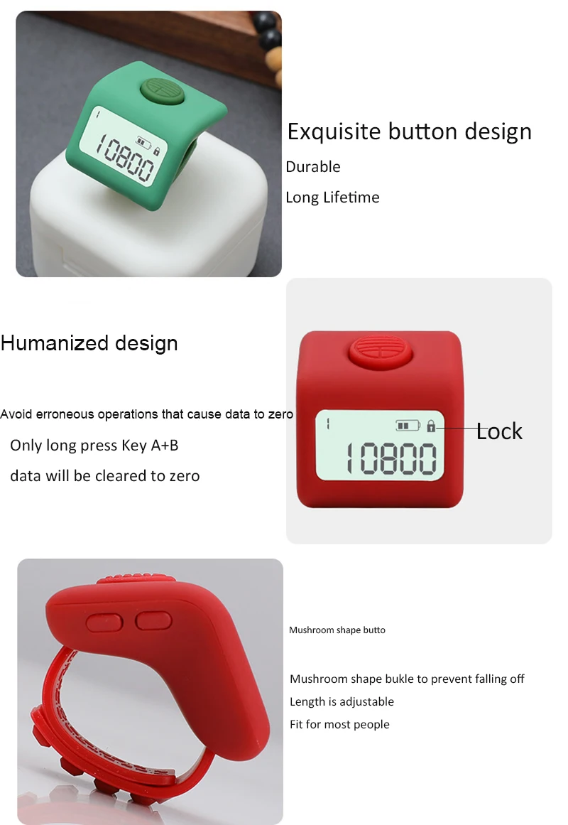 Перезаряжаемый счетчик пальцев 5 каналов цифровой Tally Clicker цифры Будды Бусины со
