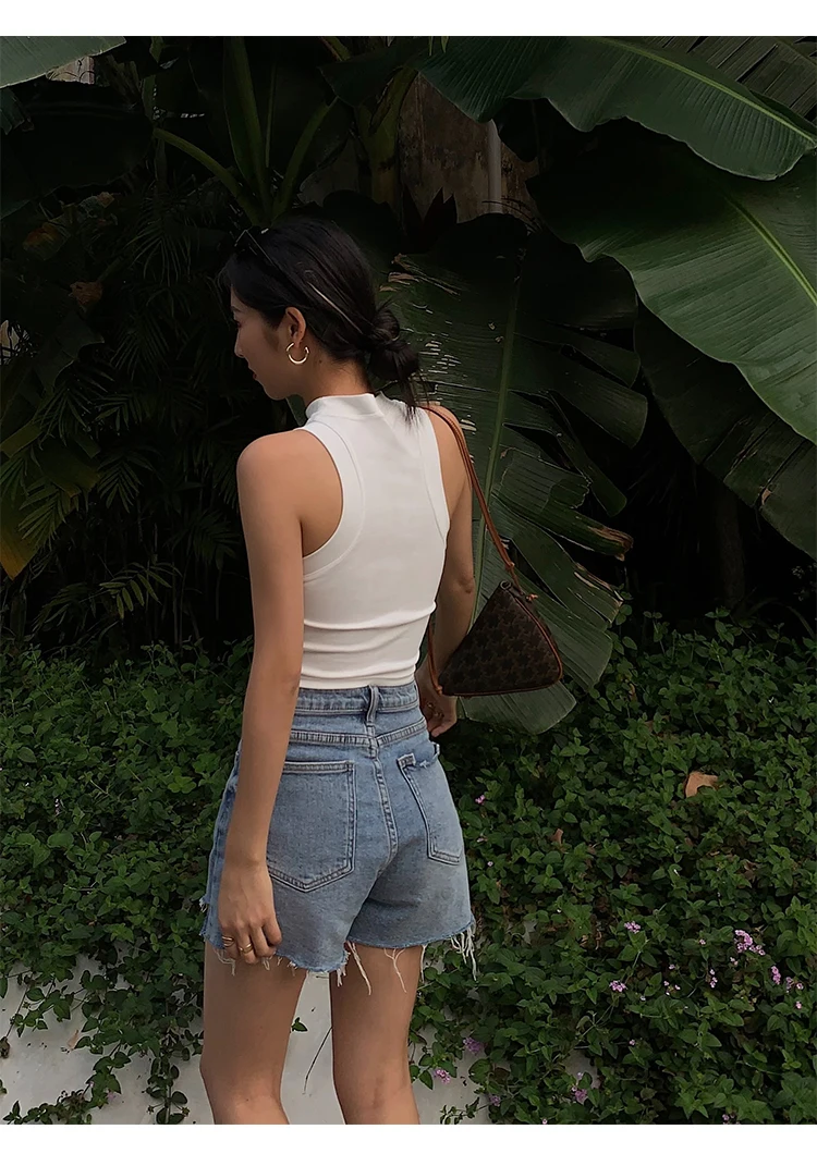 

Black Racer Vest Women's 2021 Summer Slim High Waist Short Waistcoat Navel Bare Base Inner Top