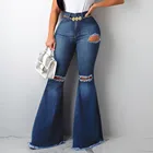 Брюки-клеш Женские джинсовые с завышенной талией, 2020