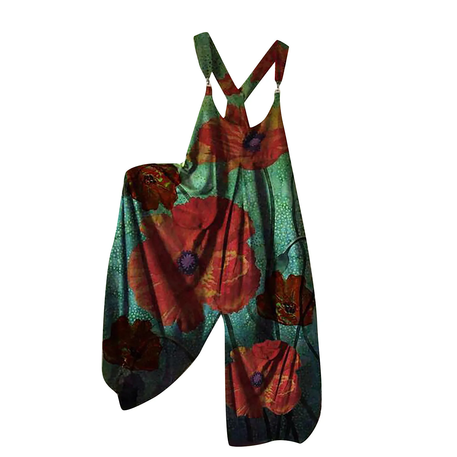 

Vintage Notched Collar Draped Rompers For Women Casual Sleeveless High Waist Wide Leg Playsuits Female Beige/Green Jumpsuit 2021