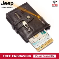 engraving men rfid wallet metal case aluminum box genuine leather credit card holders short anti protect travel id cardholder