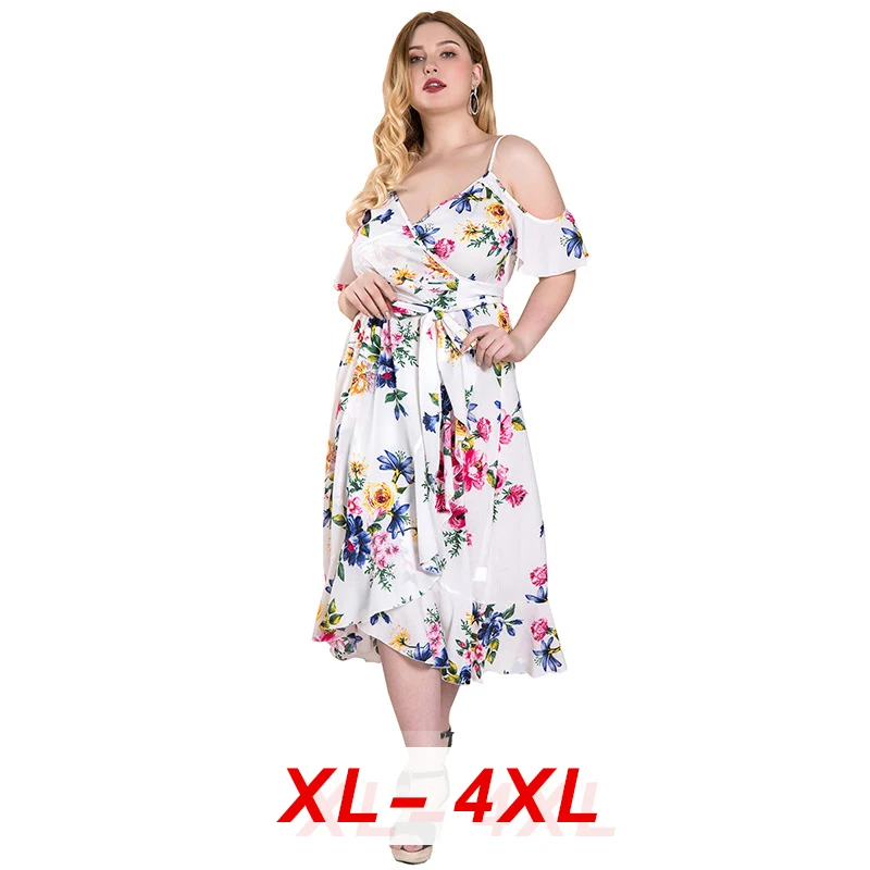 

Сексуальный v-образный вырез с низким вырезом платья для женщин размера плюс, без бретелек, с низким вырезом на спине, свободные Цветочный пр...