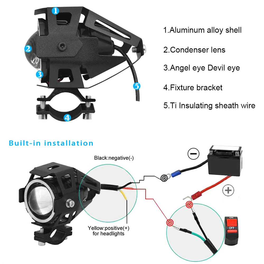 2 шт. белый мото rcycle фары вспомогательная лампа U3 U5 U7 светодиодный мото rbike прожектор аксессуары 12 В мото DRL точечные фары