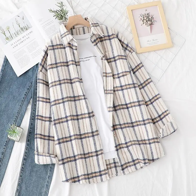 

Women Spring And Autumn Thick Woolen Shirts Ladies Soft Shirt Party Female Vintage Tops