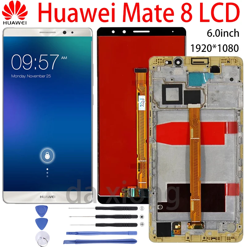 100% протестированный Оригинальный ЖК-дисплей 6,0 дюйма для Huawei Mate 8, сменный сенсорный ЖК-дисплей с рамкой, детали для Huawei Mate 8 NXT-L29 LCD