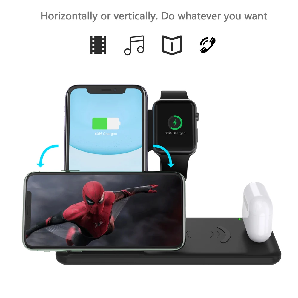 Фото Беспроводное зарядное устройство QI для Apple Watch 2 3 4 5 AirPods Pro iPhone 8 8Plus X XR XS Max 11, 15 Вт №3