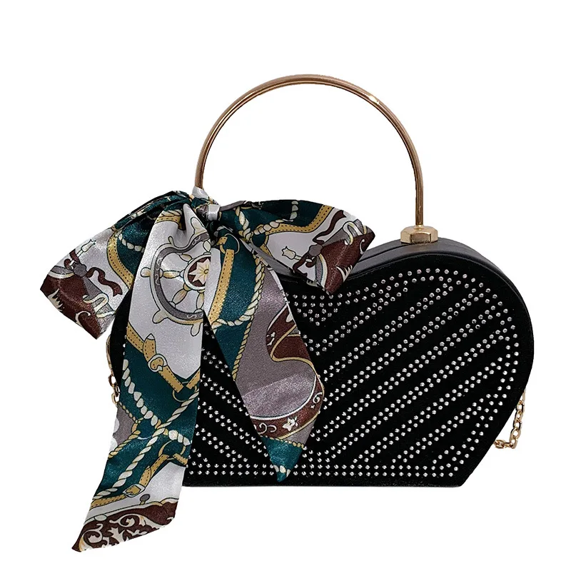 

Personality rivet Apple box bag women fall 2021 fashion ribbon hand strap chain one-shoulder dinner bag