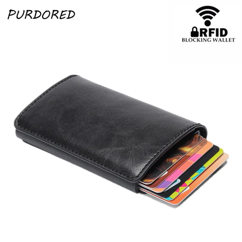 

PURDORED 1 шт. мужской RFID держатель для карт из искусственной кожи, однотонный чехол для визиток, мужской мини-кошелек, чехол для кредитных карт, ...