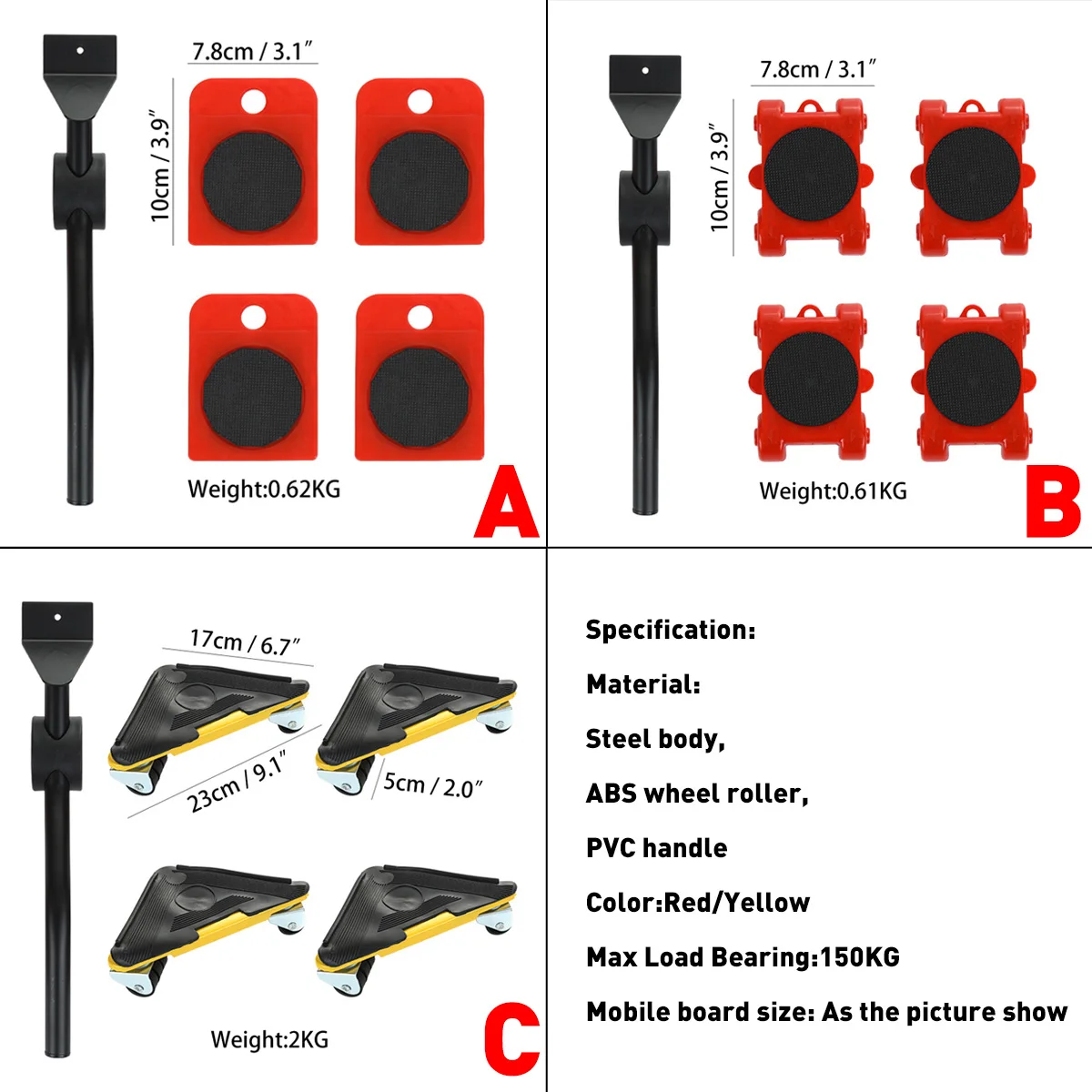 

Furniture Mover Tool Set Furniture Transport Lifter Heavy Stuffs Moving Tool 4 Wheeled Corner Movers + Wheeled Lifter Hand Tools