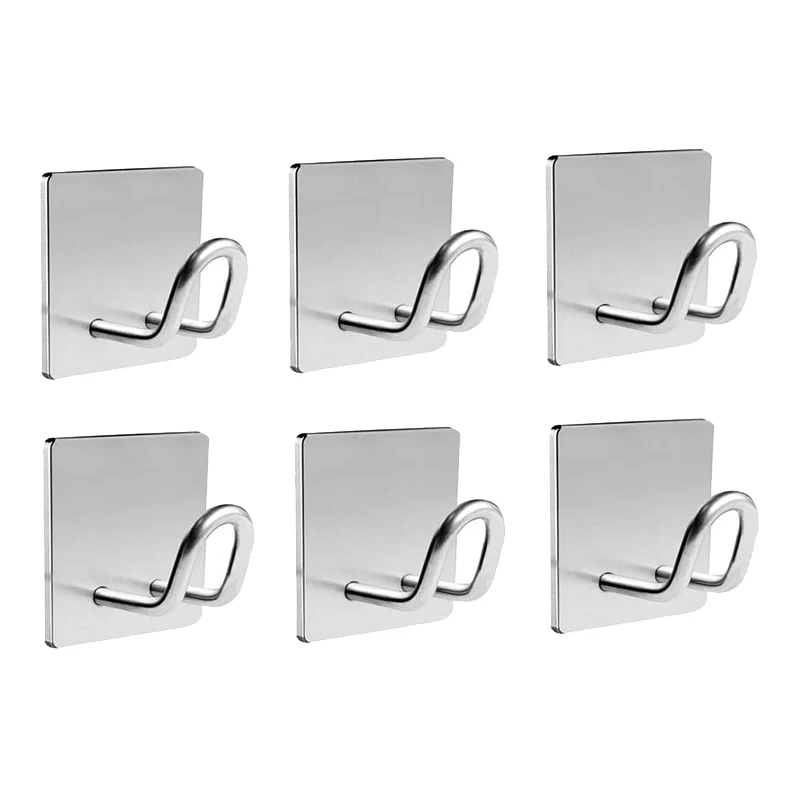 

Adhesive Hooks,Stainless Steel Hook,Kitchen Hooks,Bathroom Wall Hooks for Hanging Towel Robe Hat Coat Key,6 Pack,Silver