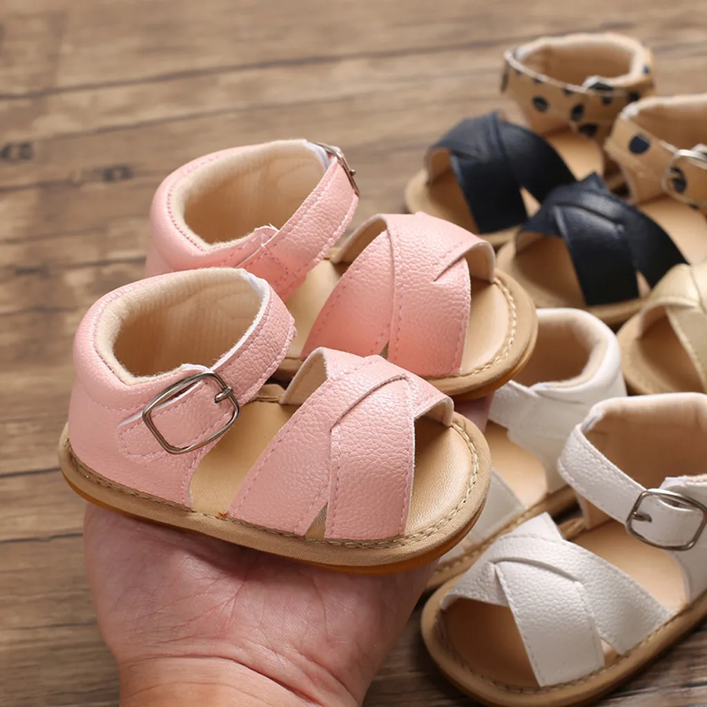 

Newborn baby stitching soft bottom sandals children's solid color hot sale princess casual Prewalker sandals 40*