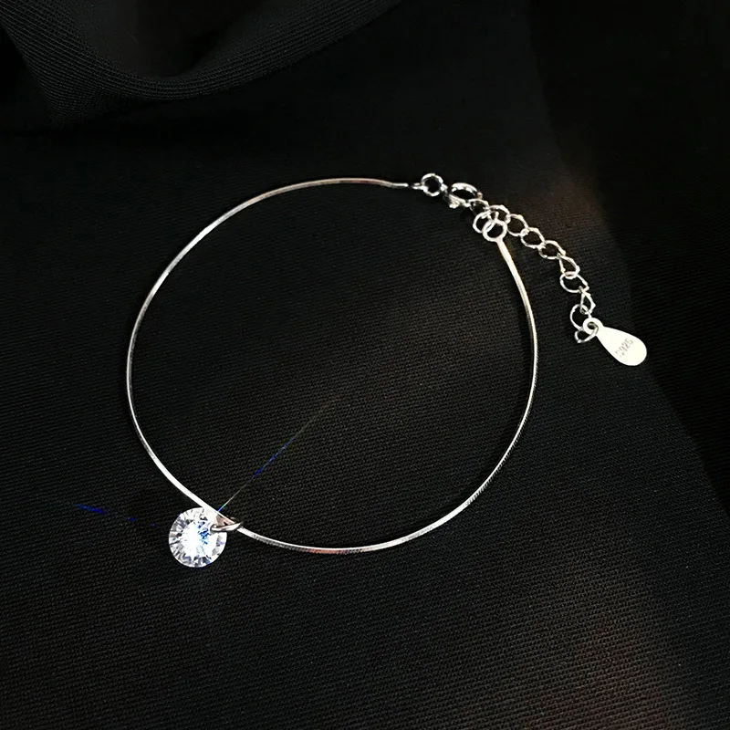 S925 Sterling Silver Snake Bone Chain Couple Bracelet Student Simple Shiny Zircon Adjustable Exquisite Jewelry Gift | Украшения и