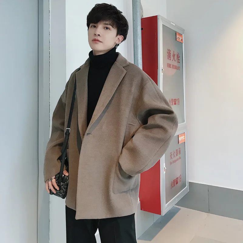Winter Short Woolen Coat Men Fashion Solid Color Casual British Wind Woolen Jacket Man Loose Cotton Thick Woolen Overcoat Male