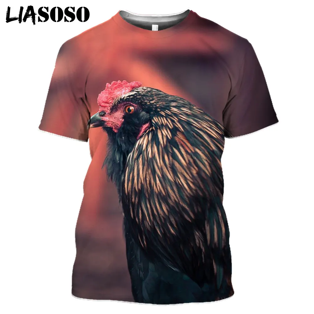 

LIASOSO Animals Hen Cock Rooster Chick Clothing Summer New Fashion 3D Print T Shirts Mens Womens Cool Oversized T Shirt