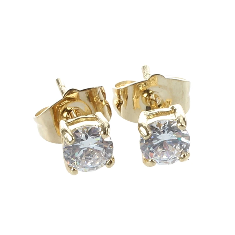 Пара 18K позолоченные циркониевые серьги-гвоздики круглые Классические Вечерние